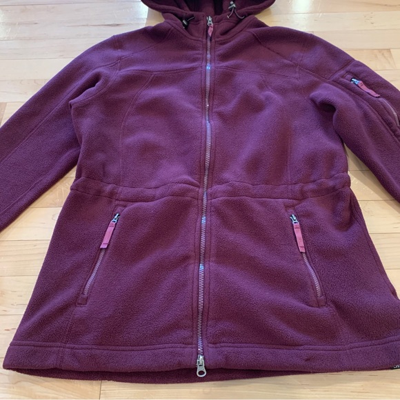 Lands End women’s size small 6-8 merlot purple fleece jacket hooded cozy coat - Picture 3 of 10